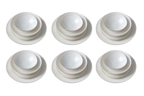 Elegant 24-Piece Dinner Set, 100% Porcelain, White & Gold | Includes Service Plates, Bowls, & Dessert Plates | Microwave & Dishwasher Safe | Perfect for Entertaining von Hermia Concept