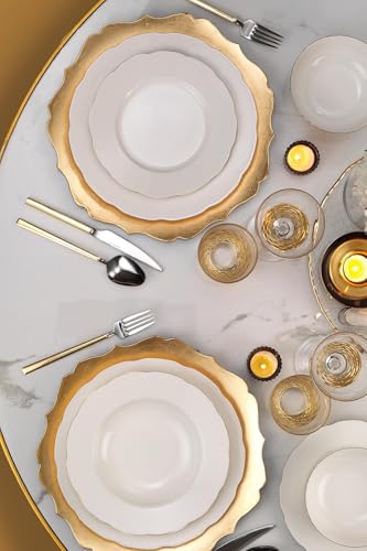 Elegant 24-Piece Dinner Set, 100% Porcelain | Includes 6 Service Plates (27 cm), 6 Plates (23 cm), 6 Dessert Plates (21 cm), 6 Bowls (15 cm) | Perfect for Stylish Dining! von Hermia Concept