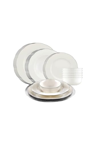 Elegant 24-Piece Dinner Set, 100% Porcelain | Includes 6 Service Plates (27 cm), 6 Plates (23 cm), 6 Dessert Plates (21 cm), 6 Bowls (15 cm) | Perfect for Stylish Dining! von Hermia Concept