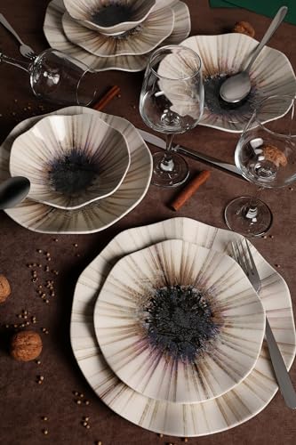 Elegant 24-Piece Dinner Set, 100% Porcelain | Includes Service Plates, Bowls, Dessert Plates | Dishwasher & Microwave Safe | Perfect for Any Occasion von Hermia Concept