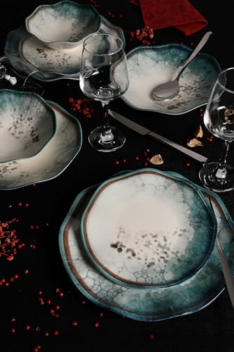 Elegant 24-Piece Dinner Set, 100% Porcelain | Includes Service Plates, Bowls & Dessert Plates | Dishwasher & Microwave Safe | Perfect for Any Occasion von Hermia Concept