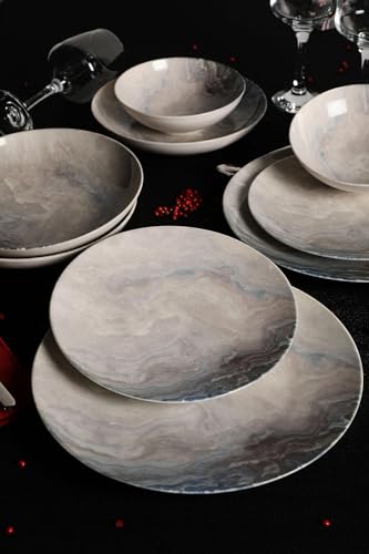 Elegant 24-Piece Dinner Set, 100% Porcelain | Includes Service Plates, Bowls & Dessert Plates | Dishwasher & Microwave Safe | Perfect for Any Occasion von Hermia Concept
