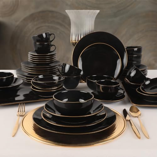 Elegant 44-Piece Ceramic Dinner Set, Black Stoneware | Antibacterial, Eco-Friendly, Easy Clean | Dishwasher & Microwave Safe | Perfect for Modern Dining von Hermia Concept