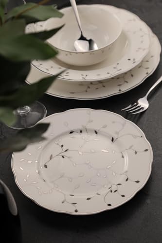 Elegant 56-Piece Dinner Set, 100% Bone China, White & Silver | Includes Service Plates, Deep Plates, Bowls, Platters, Shakers | Perfect for Special Occasions Elegant 56-Piece Dinner Set, 100% Bone China, White & Silver | Includes Service Plates, Deep Plates, Bowls, Platters, Shakers | Perfect for Special Occasions von Hermia Concept