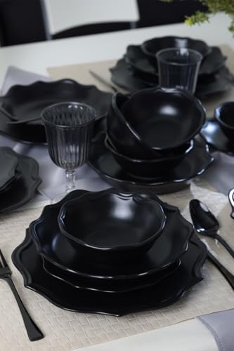 Elegant Matte Black Ceramic Dinner Set (24 Pieces) | 100% Stoneware, Antibacterial, Eco-Friendly, Dishwasher & Microwave Safe | Perfect for Stylish Dining von Hermia Concept