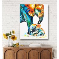 Original Elefant Acrylgemälde, Mutter Und Baby, Pop Art Dekor Original Elefant Acrylgemälde, Mutter Und Baby, Pop Art Dekor von HerminartShop