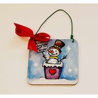 Handbemalte Christbaumkugeln Lustiger Schneemann Ornamente Holz Hängender Weihnachtsschmuck. Handbemalter Baumschmuck Aus Holz von HerminartShop