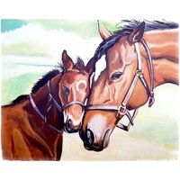 Mutter Und Ihr Fohlen Originalgemälde Pferdeportrait Acryl Auf Leinwand von HerminartShop