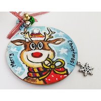 Rentier Bemalte Weihnachtsschmuck Hand Kugeln Holz Hängende Weihnachtsdekorationen. Handbemalter Weihnachtsbaumschmuck Aus Holz von HerminartShop