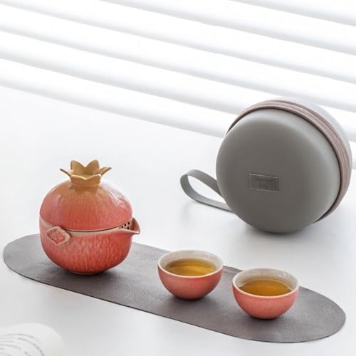 Hermit Life Reise-Teeset in Granatapfelform, tragbare Keramik-Teetasse, 1 Kanne, 3 Mini-Tassen, Tee-Geschenk für Teeliebhaber von Hermit Life