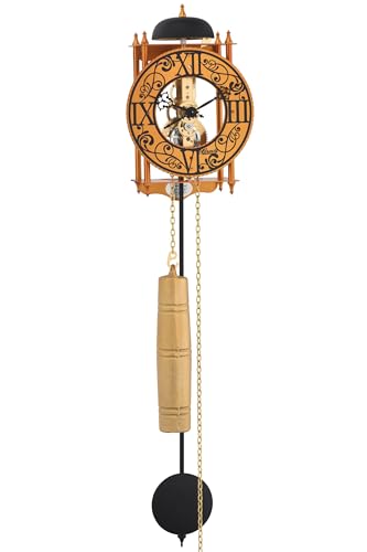 Hermle Mechanische Skelettuhr mit Metallräderwerk Skelett Pendelwanduhr Orange 8-Tage Laufwerk Glockenschlag 62cm- 71015-T10711 von Hermle