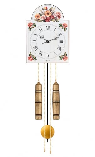 Hermle Schilderuhr 8-Tage Werk aus dem Schwarzwald, Lackschilduhr 29 cm x 62 cm Weiß Geblümt Modern Wandhalterung von Hermle