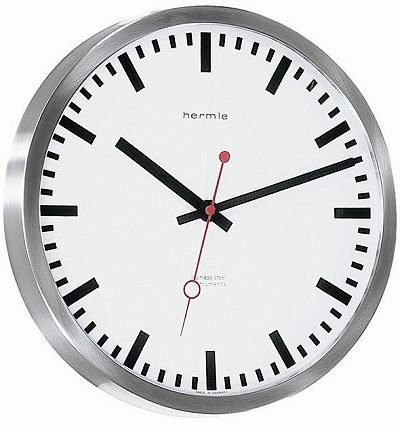 Moderne Wanduhr mit Funkwerk, Funkuhr, batteriebetrieben Hermle -Grand Central- 30471-000870 von Hermle