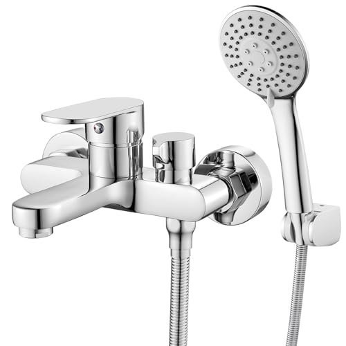 Badewannenarmatur mit Handbrause Mischbatterie Badewanne Chrom Wannenarmatur mit Brause Duschkopf 3 Funktionen, Messing Duscharmatur Wasserhahn Badewanne Set für Bad Dusche, Wandmontage von Hermodly