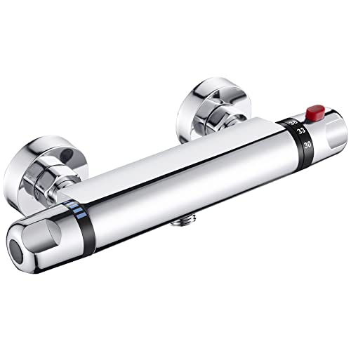 Duscharmatur mit Thermostat Duschthermostat Aufputz Thermostat Duscharmatur mit 38°C Sicherheitstaste, Chrom Mischbatterie Dusche Thermostat Armatur Dusche aus Messing Duscharmaturen Brausethermostat von Hermodly
