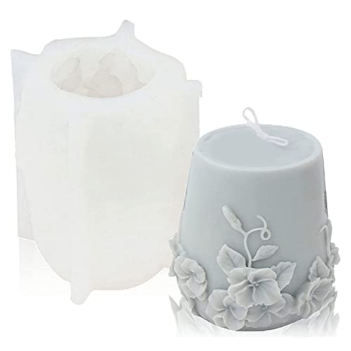 Hermosiey Cylinder Candle Molds Silicone, 3D Rattan Flowers Silikonkerzenform für Aromatherapie-Kerze, (B) von Hermosiey