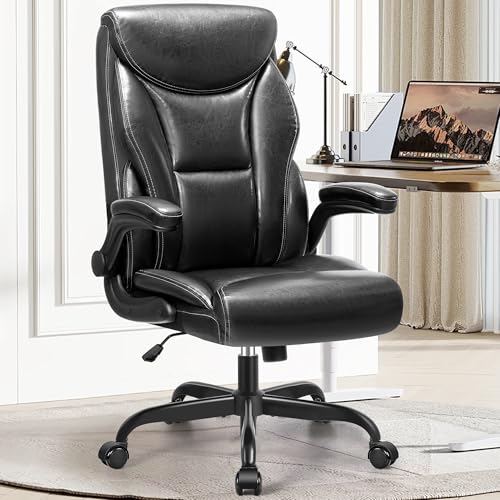 HeroSet Bürostuhl, ergonomischer großer und hoher Computer-Schreibtischstuhl, Chefsessel, atmungsaktiver Lederstuhl mit verstellbarer hoher Rückenlehne, hochklappbarer Armlehnen, Lendenwirbelstütze von HeroSet