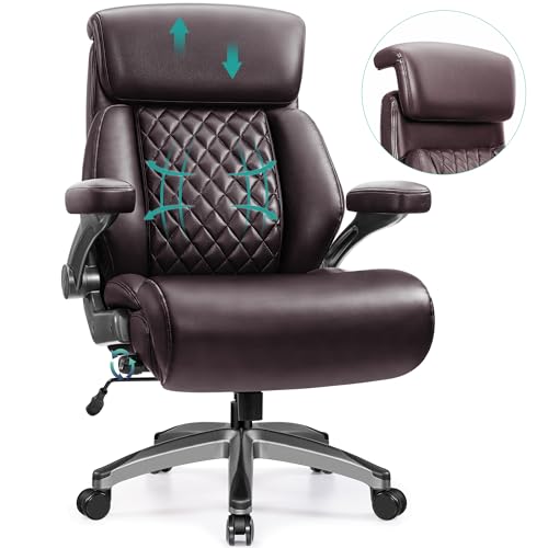 HeroSet Bürostuhl 226,8 kg, Bürostuhl groß und hoch für große Menschen, robuster PU-Leder-Gaming-Stuhl mit Lendenwirbelstütze und verstellbaren Armlehnen, Polsterung von HeroSet