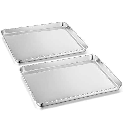 Herogo Backblech 2er Set, Edelstahl Backblech, Rechteckig Ofenblech Kuchenblech Fettpfanne zum Backen Kochen Servieren, Spiegelfinish & Ungiftig, Spülmaschinenfest, Metall Silber (26,5x20,4x2,5cm) von Herogo