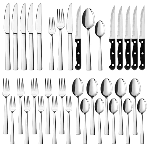 Besteck Set 6 Personen, Herogo 36-teiliges Besteckset mit Steakmesser, Edelstahl Essbesteck Set mit Gabel Messer Löffel für Haus Restaurant, Spülmaschinenfest (Quadrat) Besteck Set 6 Personen, Herogo 36-teiliges Besteckset mit Steakmesser, Edelstahl Essbesteck Set mit Gabel Messer Löffel für Haus Restaurant, Spülmaschinenfest (Quadrat) von Herogo