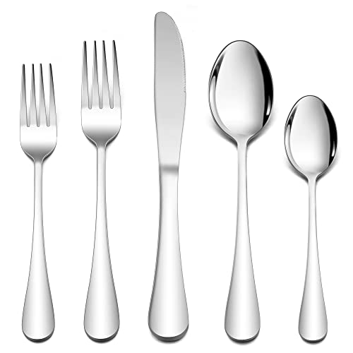 Besteck Set, Herogo 30-teilig Edelstahl Besteckset für 6 Personen, Modern Essbesteck Set mit Messer Gabel Löffel für Haus/Restaurant, Spiegelpoliert & Glatte Kante, Spülmaschinenfest von Herogo