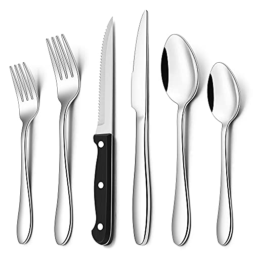 Herogo Besteck Set 6 Personen, 36-teiliges Edelstahl Besteck Set mit Steakmesser, Besteckset mit Gabel Messer Löffel, Elegantes Essbesteck für Haus/Restaurant, Spülmaschinenfest & Rostfrei, Silber Herogo Besteck Set 6 Personen, 36-teiliges Edelstahl Besteck Set mit Steakmesser, Besteckset mit Gabel Messer Löffel, Elegantes Essbesteck für Haus/Restaurant, Spülmaschinenfest & Rostfrei, Silber von Herogo