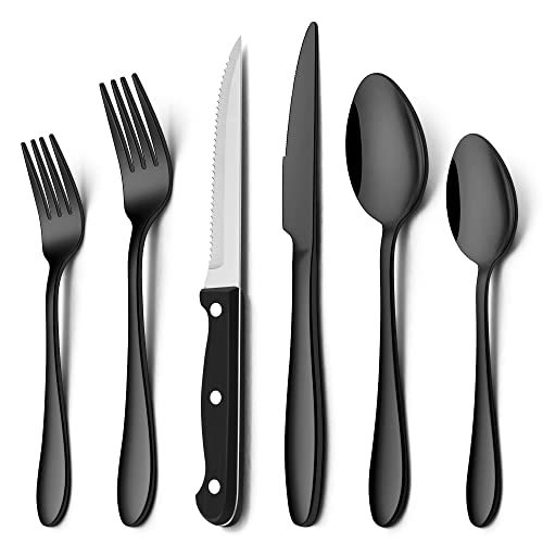 Herogo 36-teiliges Besteck Set mit Steakmessern, Edelstahl Besteck Set für 6 Personen, Essbesteck mit Gabel Messer Löffel, Elegantes Tafelbesteck für Home/Restaurant (Schwarz) von Herogo