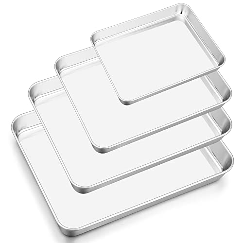 Herogo Backblech-Set, 4-teilig, Edelstahl Backofenblech-Set, professionelles Backen, Braten, Kochen, Servierblech, Pfanne für Zuhause, Restaurant, Hotel, ungiftig & spiegelnd, spülmaschinenfest, von Herogo