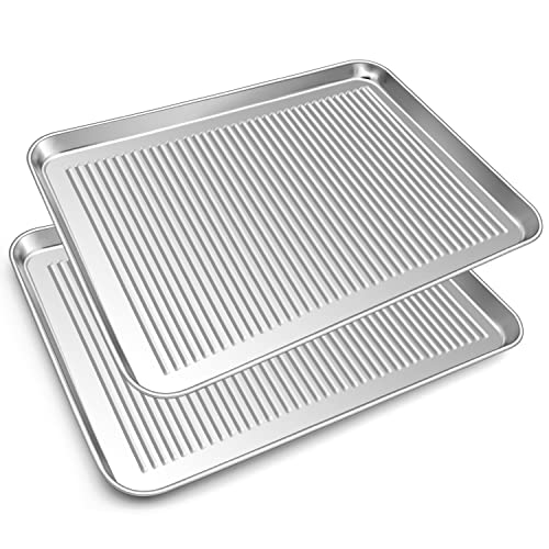Herogo Backblech-Set, 2 Stück, Edelstahl-Ofenblech (23x17x2.5 cm), rechteckige Metall-Backblechform zum Kochen, Backen, ungiftig und spülmaschinenfest, Silber von Herogo