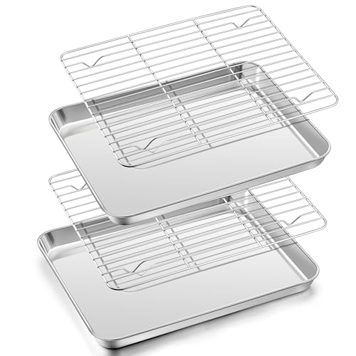 Herogo Backblech mit Abkühlgitter Set, Edelstahl Kuchenblech mit Kuchengitter (2 Backbleche, 2 Abkühlgitter), Rechteckiges kleines Ofenblech mit Backofengitter Auskühlgitter, Rack (26,5x20,5 cm) von Herogo