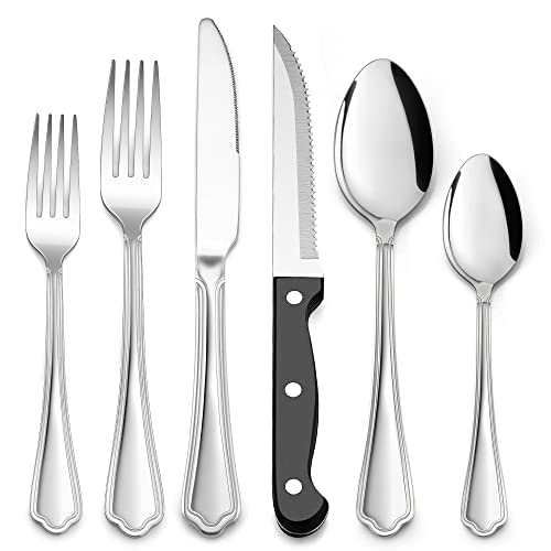 Herogo Besteck Set für 6 Personen, 36-teiliges Edelstahl Besteckset mit Steakmessern, Poliert Essbesteck Set mit Gabel Messer Löffel für Home Restaurant, Spülmaschinenfest (Modern) von Herogo