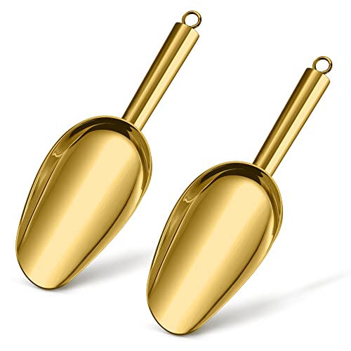 Herogo Mehlschaufel, Edelstahl Eisschaufel 2er-Set, Gold Abwiegeschaufel für Mehl Futter Kaffee Lebensmittel Süßigkeiten, Abfüllschaufel für Küche, Bar, Hochzeit, Buffet, Party, Spülmaschinenfest von Herogo