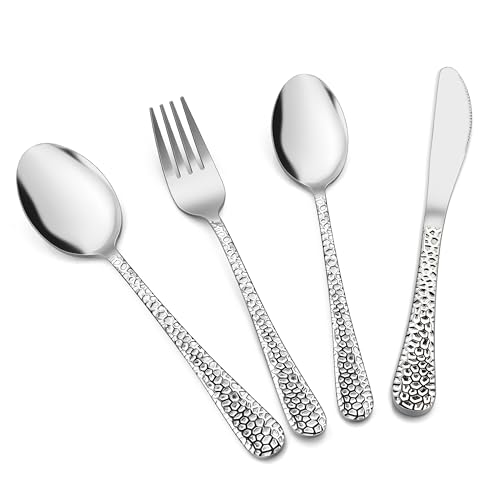 Herogo Kinderbesteck, 8 Stück Edelstahl Kindergeschirr Set mit Hammergriff, Kinder Besteck mit 2 Kindergabeln, 2 Kinderlöffel, 2 Kindermesser, 2 kleine Löffel, Spiegelfinish & Spülmaschinenfest von Herogo