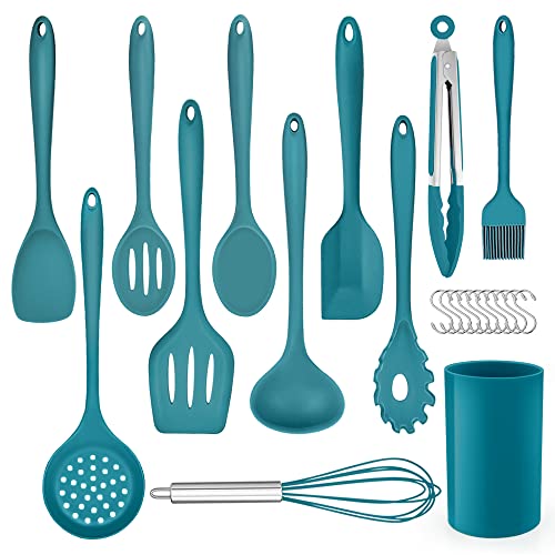 Herogo Küchenhelfer Set, 22-teiliges Silikon Kochutensilien Set mit Utensilienhalter, Hitzebeständiger Kochbesteck Küchenutensilien, Gesund & Antihaft, Spülmaschinenfest, Blau von Herogo