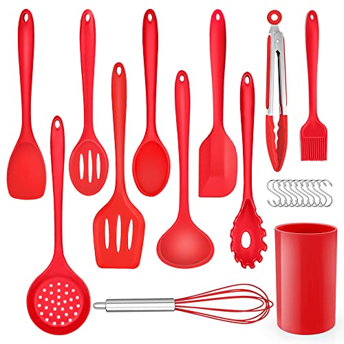 Herogo Küchenhelfer Set, 22-teiliges Silikon Kochutensilien Set mit Utensilienhalter, Hitzebeständiger Kochbesteck Küchenutensilien, Gesund & Antihaft, Spülmaschinenfest, Rot von Herogo