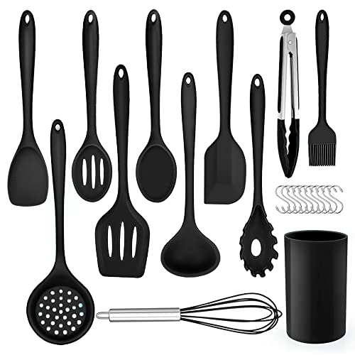 Herogo Küchenhelfer Set, 22-teiliges Silikon Kochutensilien Set mit Utensilienhalter, Hitzebeständiger Kochbesteck Küchenutensilien, Gesund & Antihaft, Spülmaschinenfest, Schwarz von Herogo