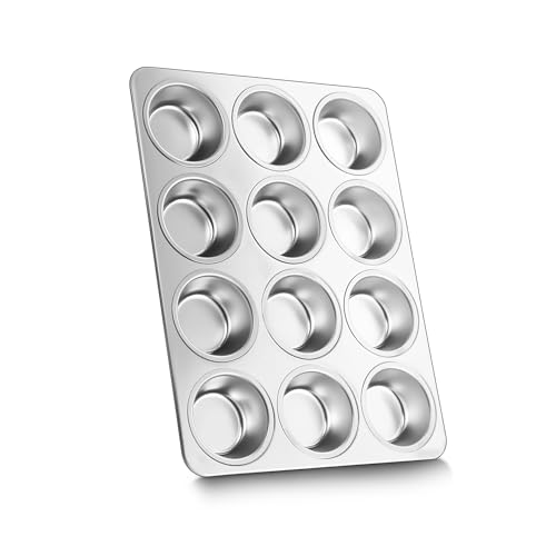 Herogo Muffinform, 12 Muffins Edelstahl Muffinblech, Metall Muffin Backform für Cupcake, Yorkshire Pie, Pudding, Muffin Kuchenform für Leicht zu reinigen, spülmaschinenfest, Ungiftig, Silber Herogo Muffinform, 12 Muffins Edelstahl Muffinblech, Metall Muffin Backform für Cupcake, Yorkshire Pie, Pudding, Muffin Kuchenform für Leicht zu reinigen, spülmaschinenfest, Ungiftig, Silber von Herogo