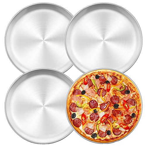 Herogo Pizzablech 4er Set, 30 cm Rund Edelstahl Pizzaform, Pizzablech für Backofen, Backen, Servieren, Braten, Ungiftig & Gesund, Langlebig & SpÜLmaschinenfest (Metall Silber) von Herogo