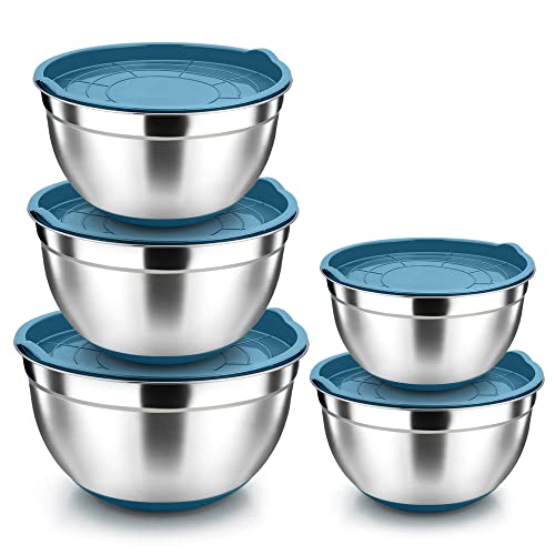 Herogo Rührschüssel, 5-Teilig Edelstahl Salatschüsselset mit Blauem Deckel & Rutschfester Silikonboden, Schüssel Metallschüssel Set zum Backen, Rostfrei & Spülmaschinenfest (4,5/2,7/1,5/1,2/0,7 L) Herogo Rührschüssel, 5-Teilig Edelstahl Salatschüsselset mit Blauem Deckel & Rutschfester Silikonboden, Schüssel Metallschüssel Set zum Backen, Rostfrei & Spülmaschinenfest (4,5/2,7/1,5/1,2/0,7 L) von Herogo
