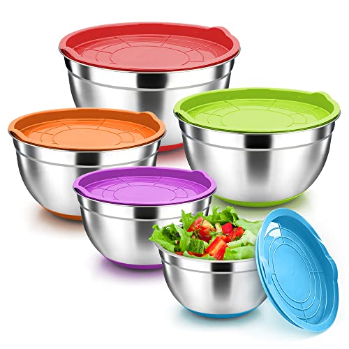 Herogo Rührschüssel, 5-Teilig Edelstahl Salatschüsselset mit Bunten Deckel & Rutschfester Silikonboden, Schüssel Metallschüssel Set zum Backen, Rostfrei & Spülmaschinenfest (4,5/2,7/1,5/1,2/0,7 L) Herogo Rührschüssel, 5-Teilig Edelstahl Salatschüsselset mit Bunten Deckel & Rutschfester Silikonboden, Schüssel Metallschüssel Set zum Backen, Rostfrei & Spülmaschinenfest (4,5/2,7/1,5/1,2/0,7 L) von Herogo