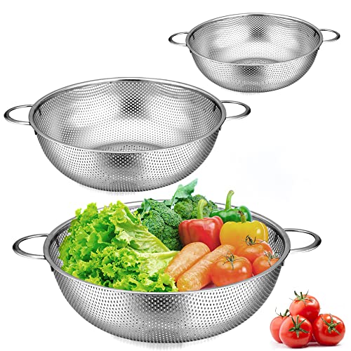 Herogo Sieb 3er-Set, Edelstahl Küchensieb mit Griffe, Mikroperforiertes Abtropfsieb, Metall Küche Seiher für Ablaufen & Straining Nudeln, Reis, Obst, Gemüse, Spülmaschinenfest, 16cm/22cm/28cm von Herogo