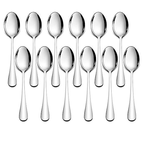 Esslöffel, Herogo 20cm Edelstahl Suppenlöffel, 12 Stück Löffel Set Tafellöffel für Haus, Restaurant, Hotel, Tafellöffel mit gebogenem Griff, Spiegelfinish & Spülmaschinenfest, Metall Silber von Herogo