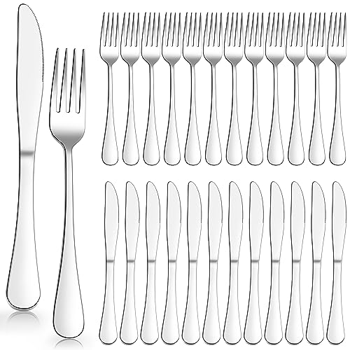 Herogo Steakbesteck Set, 24-teilig Edelstahl Tafelmesser und Tafelgabeln für 12 Personen, Silber Pizzabesteck Set mit 12 Messer und 12 Gabel, Rostfrei Besteck Set, Spülmaschinenfest von Herogo