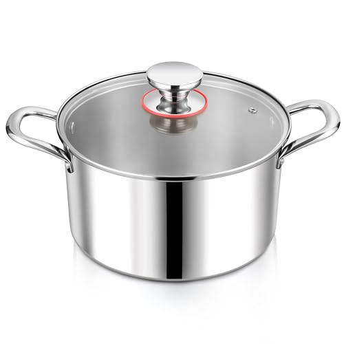 Herogo Kochtopf, Edelstahl Kochtopf Induktion mit Glasdeckel, Ø 26cm / 6,7 L Suppentopf Fleischtopf Nudeltopf Spaghettitopf zum Kochen, Gesund & Unbeschichtet, Backofenfest, Saucepans with Lid von Herogo