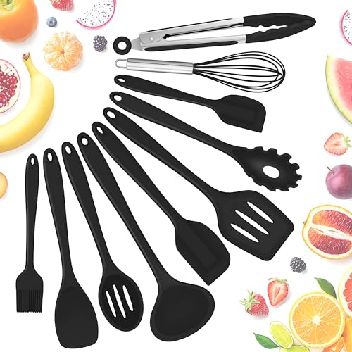 Herogo Küchenutensilien Set, 10 Stück Silikon Kochutensilien Set, kochgeschirr kochbesteck pfannenwender küchenset für Kochen Backen, Kratzfest & Hitzebeständig, Ungiftig & Spülmaschinenfest (Schwarz) von Herogo