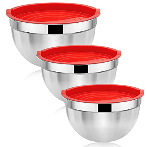 Herogo Rührschüssel 3er Set, Edelstahl Salatschüssel mit Roten Luftdichtem Deckel, Schüssel Metallschüssel Set zum Backen, Ungiftig & Rostfrei, Langlebig & Spülmaschinenfest (4,5/2,7/1,5 L) von Herogo