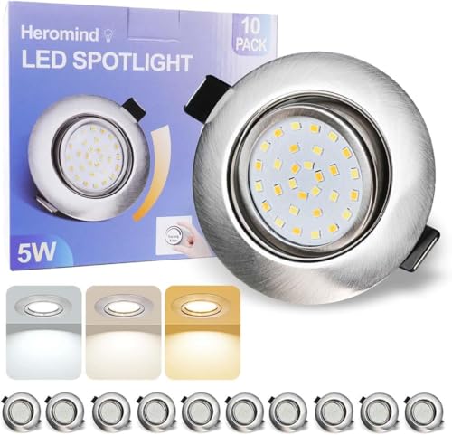 Heromind 10x Deckenstrahler, 2 Zoll, 5W, 600LM, 3 Farbtemperaturen, Dimmbar, 30° Neigbar, Metall, Für Wohnzimmer, Küche, Shop von Heromind