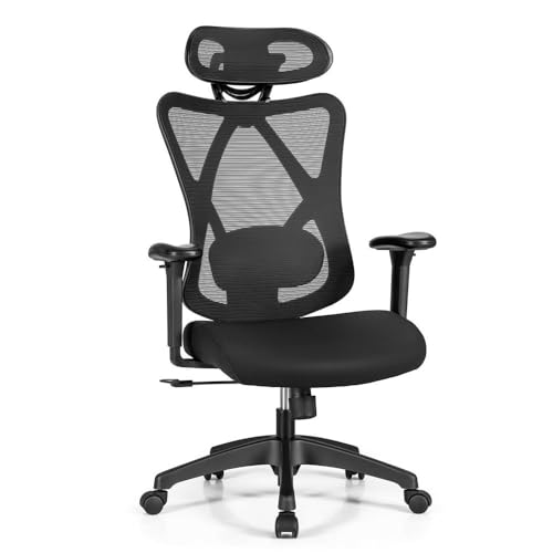 Herpaty Ergonomischer Bürostuhl, Computerstuhl, Mesh-Stuhl, Lendenkissen und Kopfstütze verstellbar, maximale Belastung: 150 kg, höhenverstellbar-Executive Computer Stuhl für Home Office von Herpaty