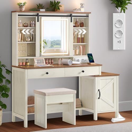 Herpaty Große Schminktisch,Schminktisch mit Spiegel und Beleuchtung, Frisiertisch im Landhausstil mit Hocker, Ladestation, 2 Schubladen, Schmuckaufbewahrung, für das Schlafzimmer Herpaty Große Schminktisch,Schminktisch mit Spiegel und Beleuchtung, Frisiertisch im Landhausstil mit Hocker, Ladestation, 2 Schubladen, Schmuckaufbewahrung, für das Schlafzimmer von Herpaty