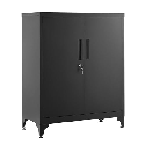 Mehrzweckschrank, Aktenschrank, Büroschrank mit 2 Türen, Schrank abschließbar, Aufbewahrungsschrank aus Stahl, für Arbeitszimmer, Wohnzimmer，40 x 80 x 90 cm (Mattschwarz) von Herpaty